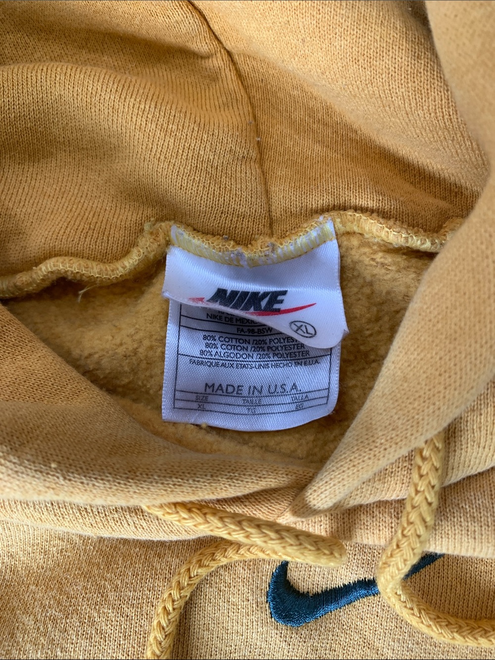Vintage Nike Yellow Hooded Sweatshirt with Black Swoosh Size XL - Picture 4 of 10